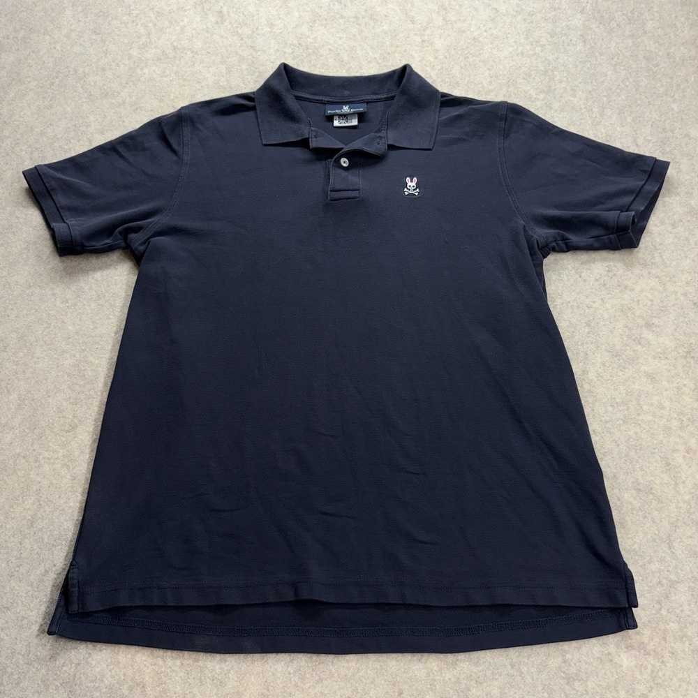 Psycho Bunny Mens Medium Navy Blue 100% Pima Cotton Polo Short Sleeve Shirt Logo
